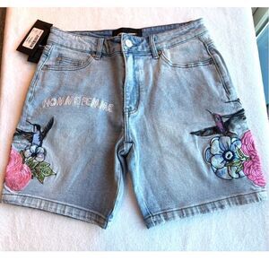 NWT Homme+FEMME Nouveau Paradise Cotton Denim Shorts Embroidered Floral $138 30